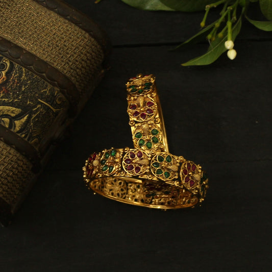 Gold Look Antique Peacock Real Kemp Bangles