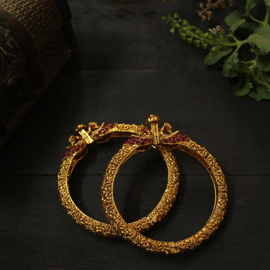 Gold Look Antique AD Kemp Peacock Kada Bangles