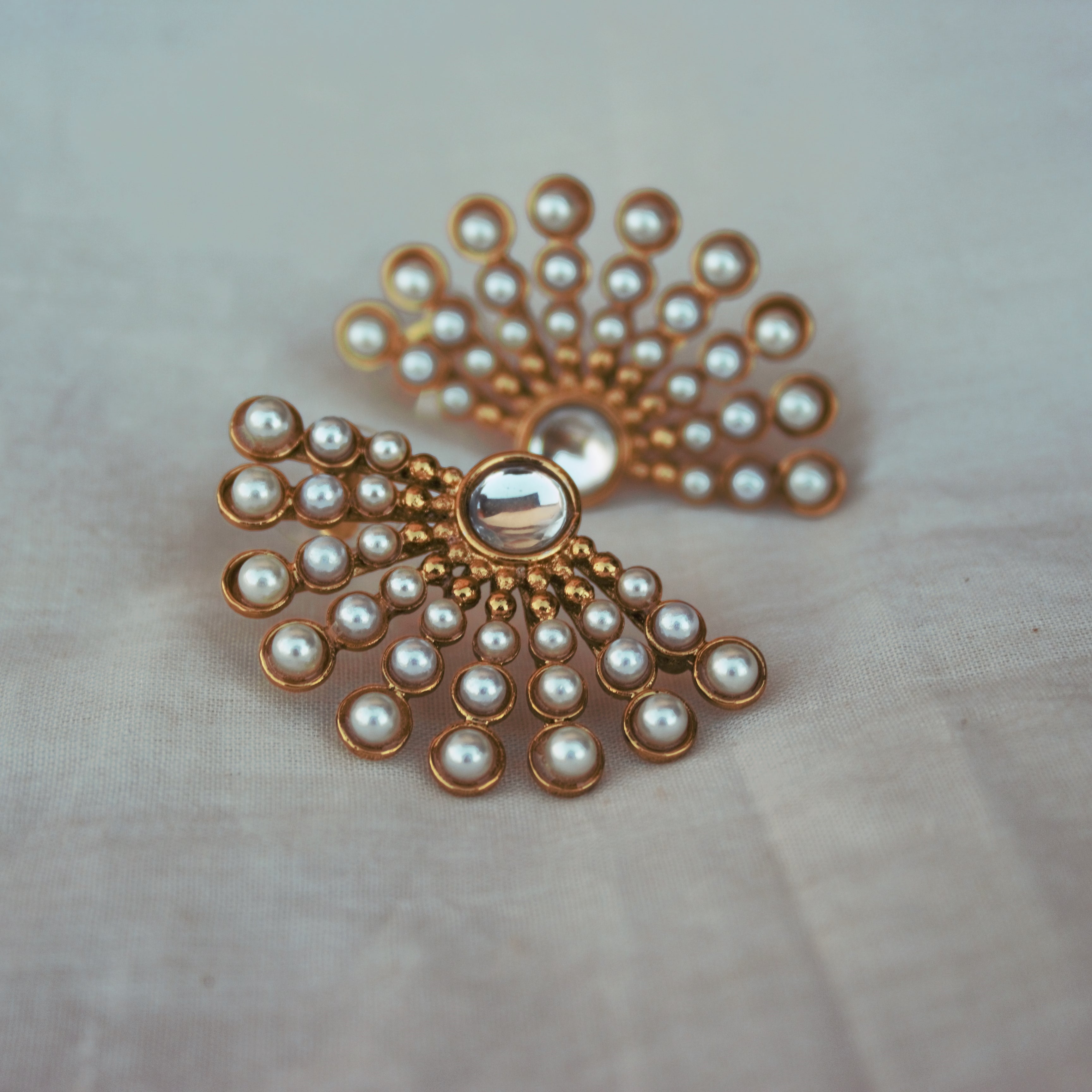 Pearl Fan Polki Studs