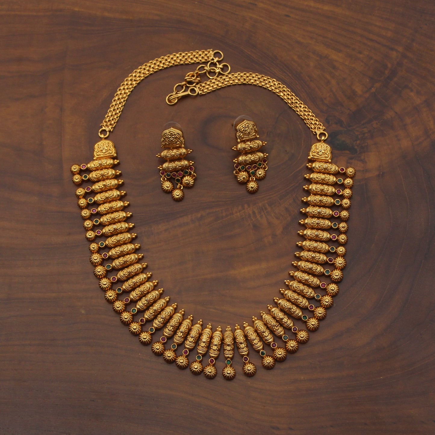 Gold Plated Floral Bars Real Kemp Nagas Necklace Set