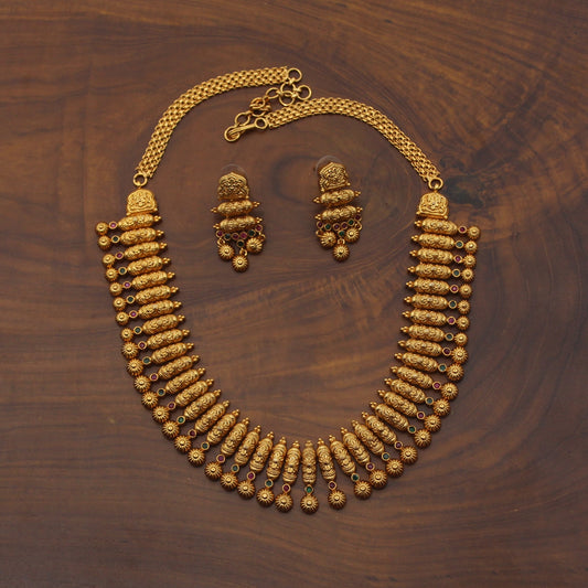 Gold Plated Floral Bars Real Kemp Nagas Necklace Set