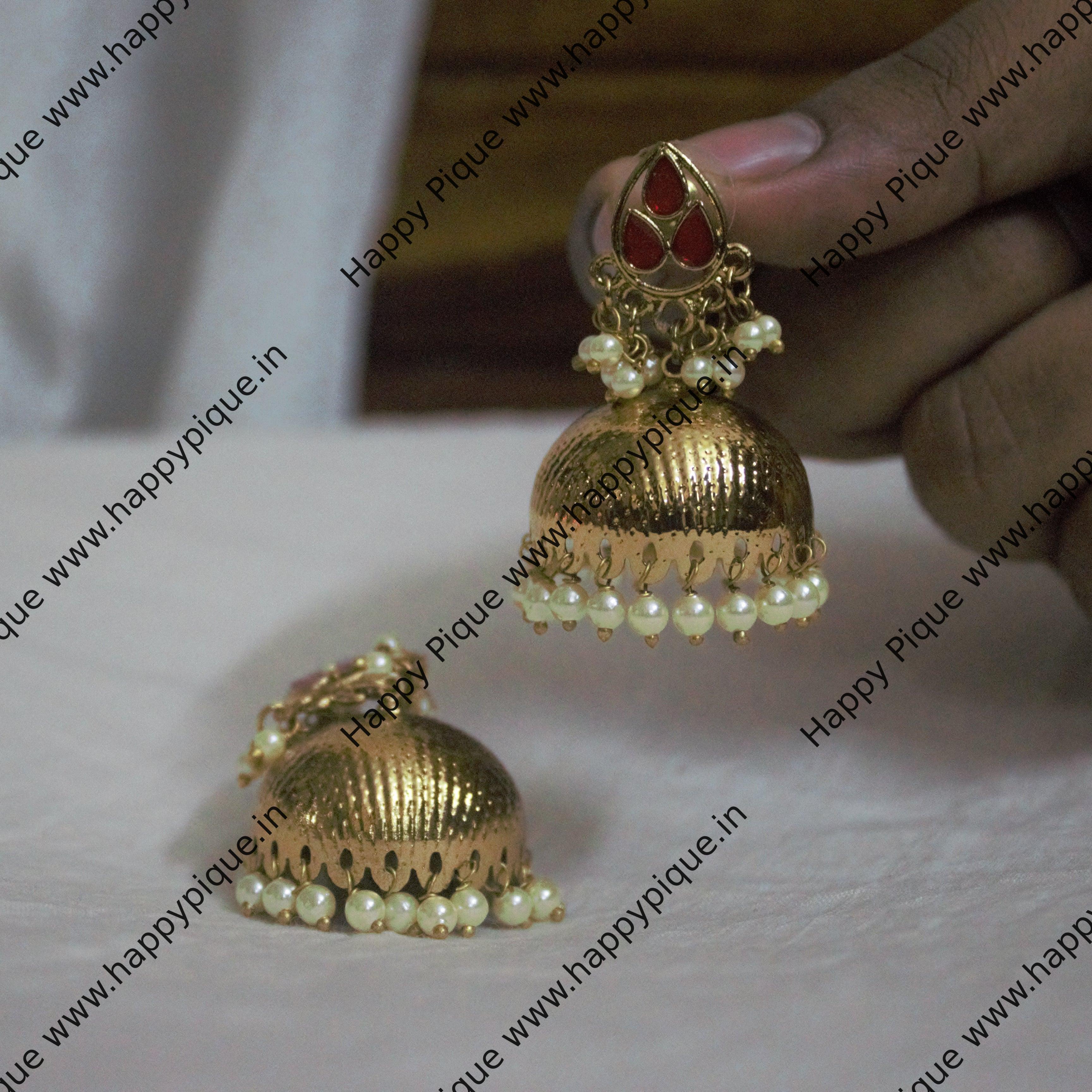 Red Tilak Top Festive & Bridal Jhumkas