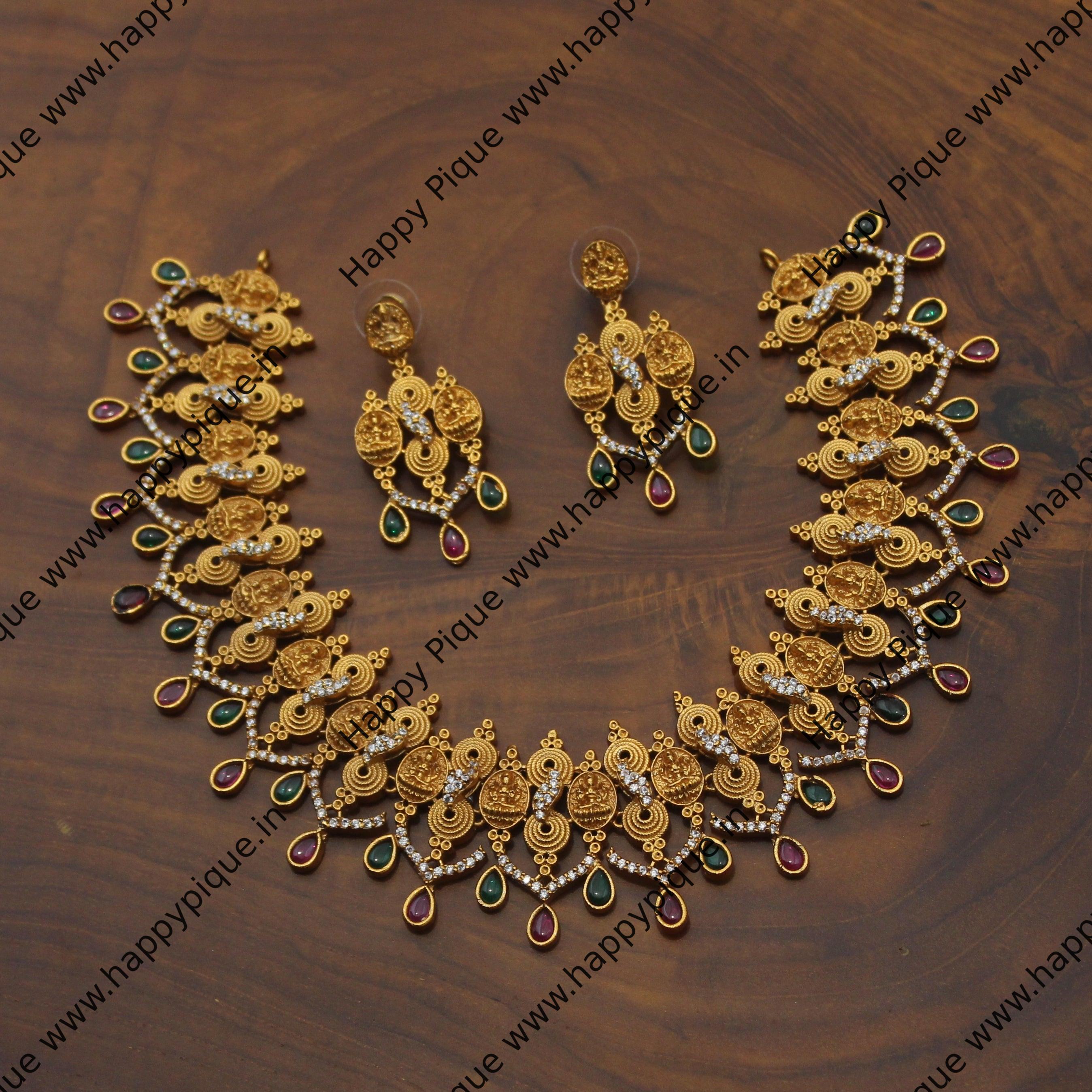 Matte Gold Plated Designer Necklace Set