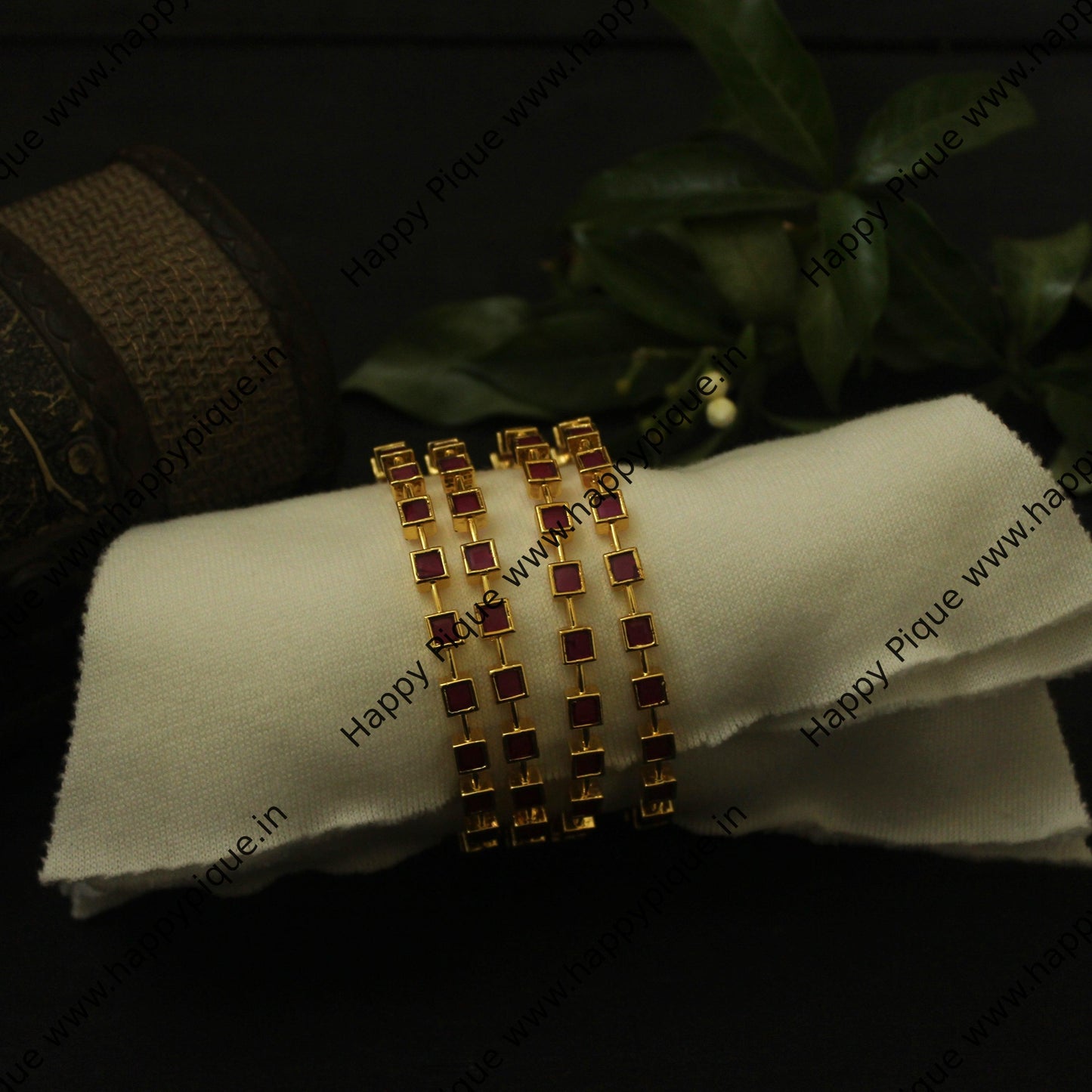 Set of 4 Square Stone Gold Look Bangles